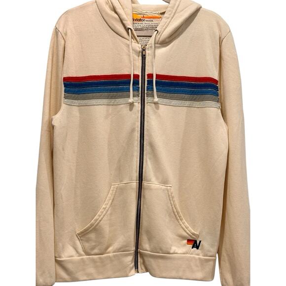 Aviator Nation 5 Stripe Vintage White Hoodie Unisex Size L Full Zip - Picture 1 of 10